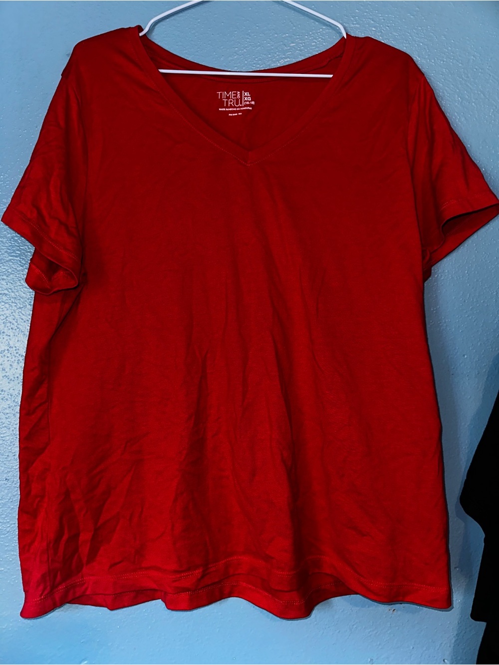 Time and Tru Bright Red V-Neck Tee